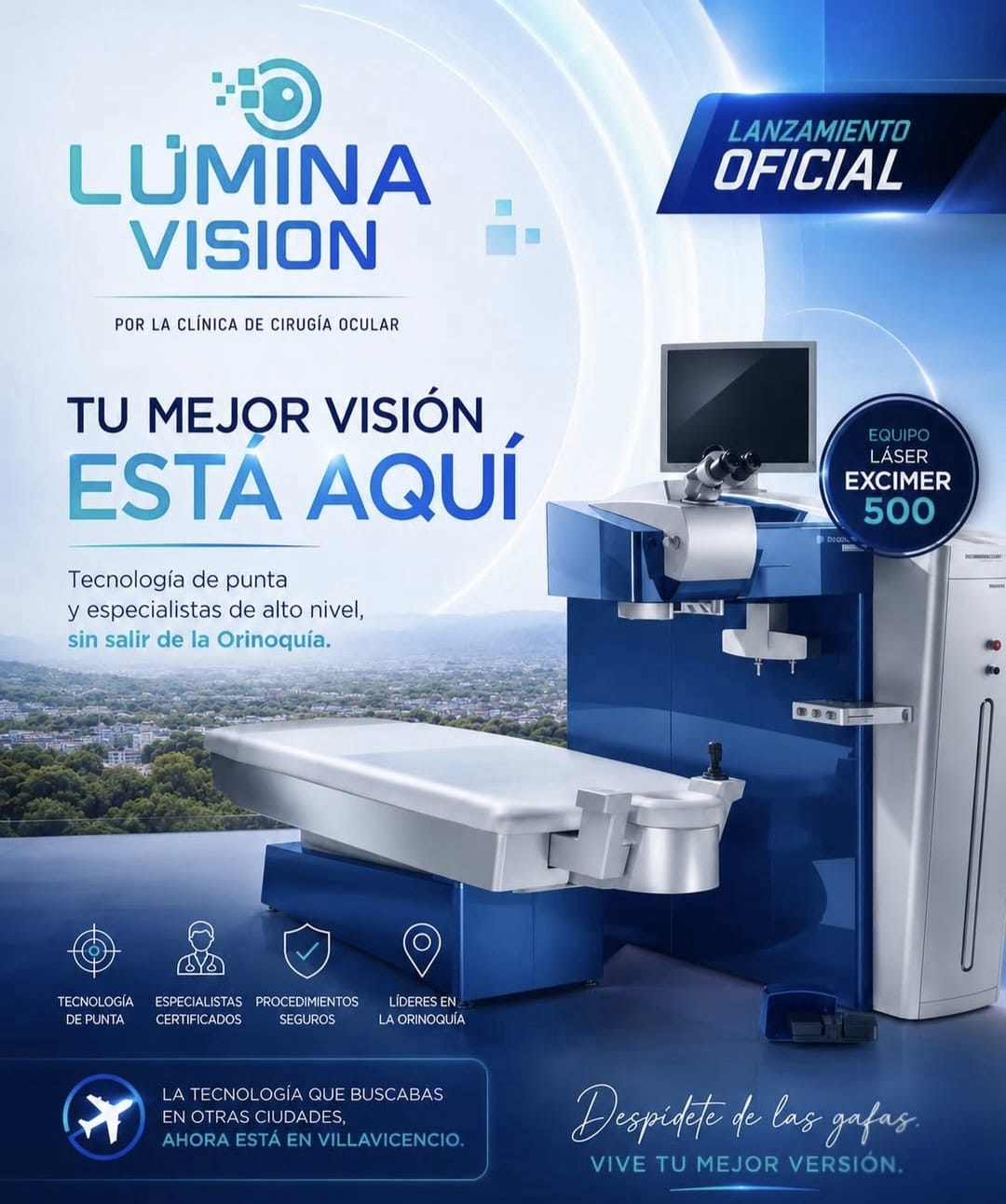 Lúmina Vision — Equipo Láser Excimer 500. Tu mejor visión está aquí, sin salir de Villavicencio.
